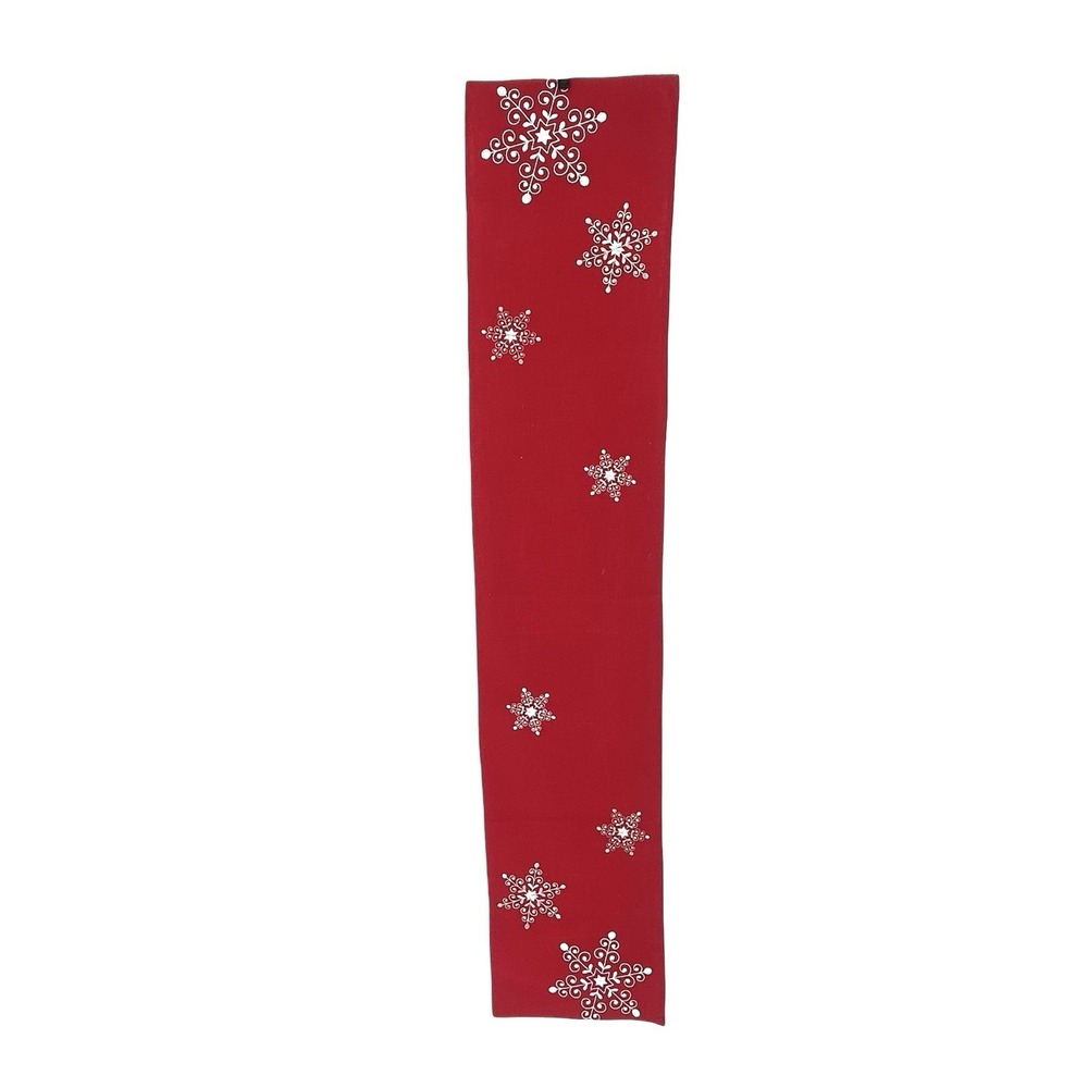 Christmas Table Runner Red White Snowflake Embroidered Holiday Decor 70x14 - Picture 2 of 5